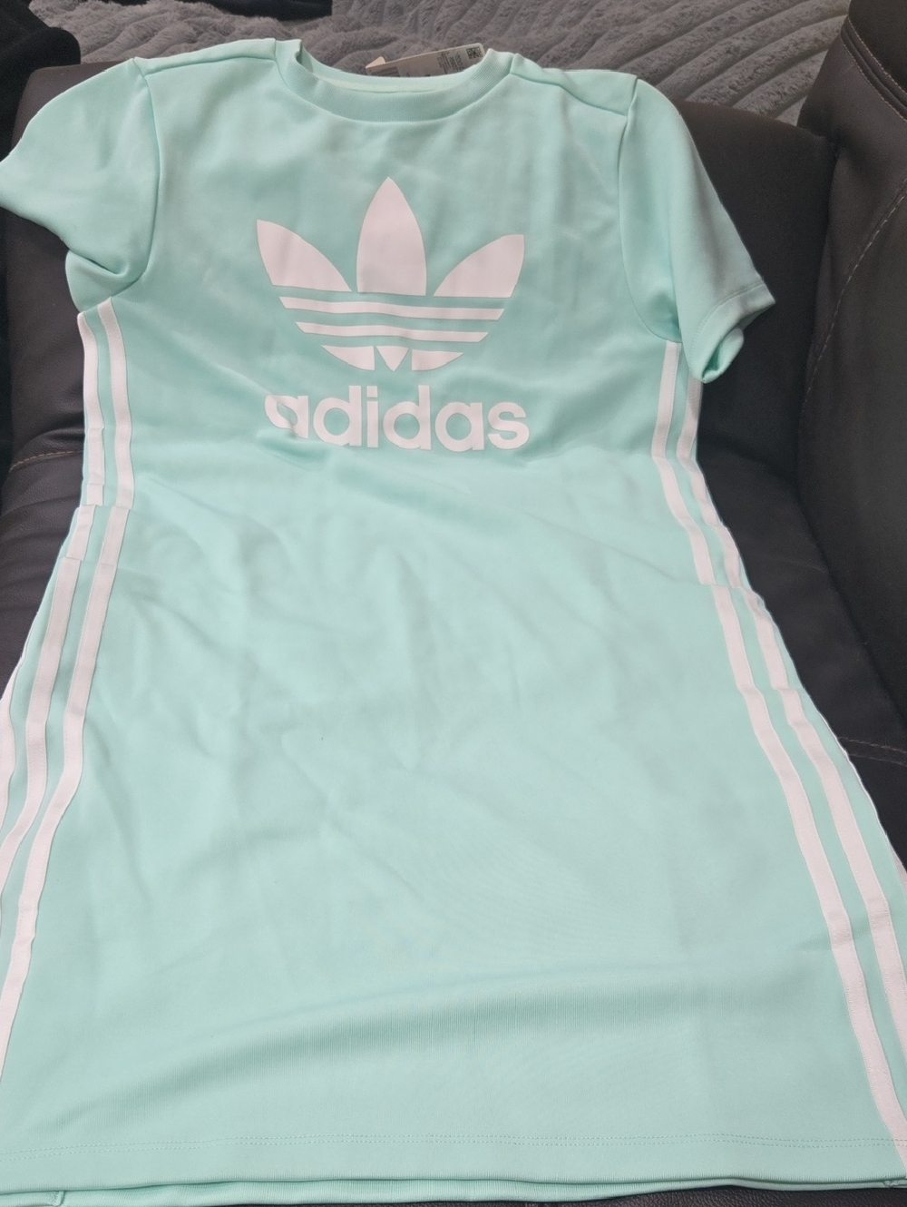 adidas Mint Green Short Sleeve Trefoil Dress with White Stripes Size MEDIUM